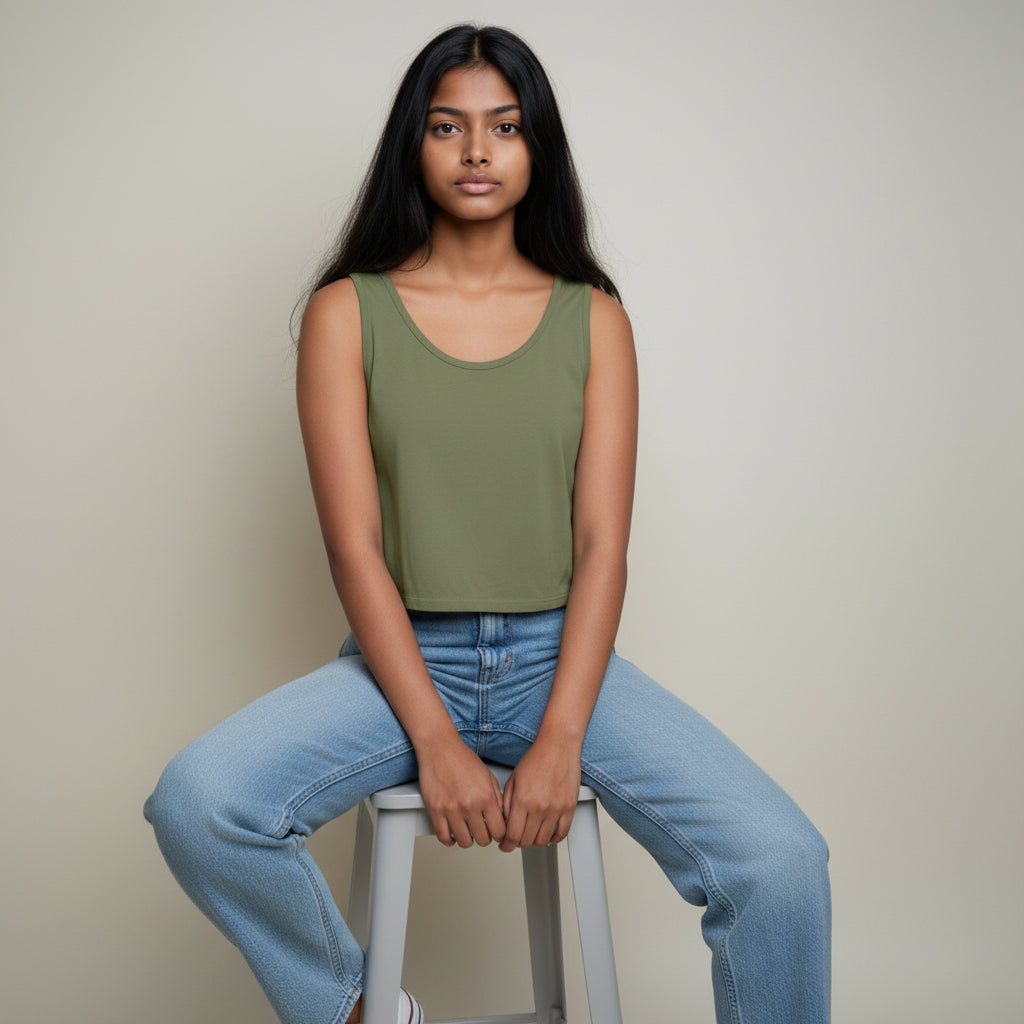 Olive Green Women Crop Tank