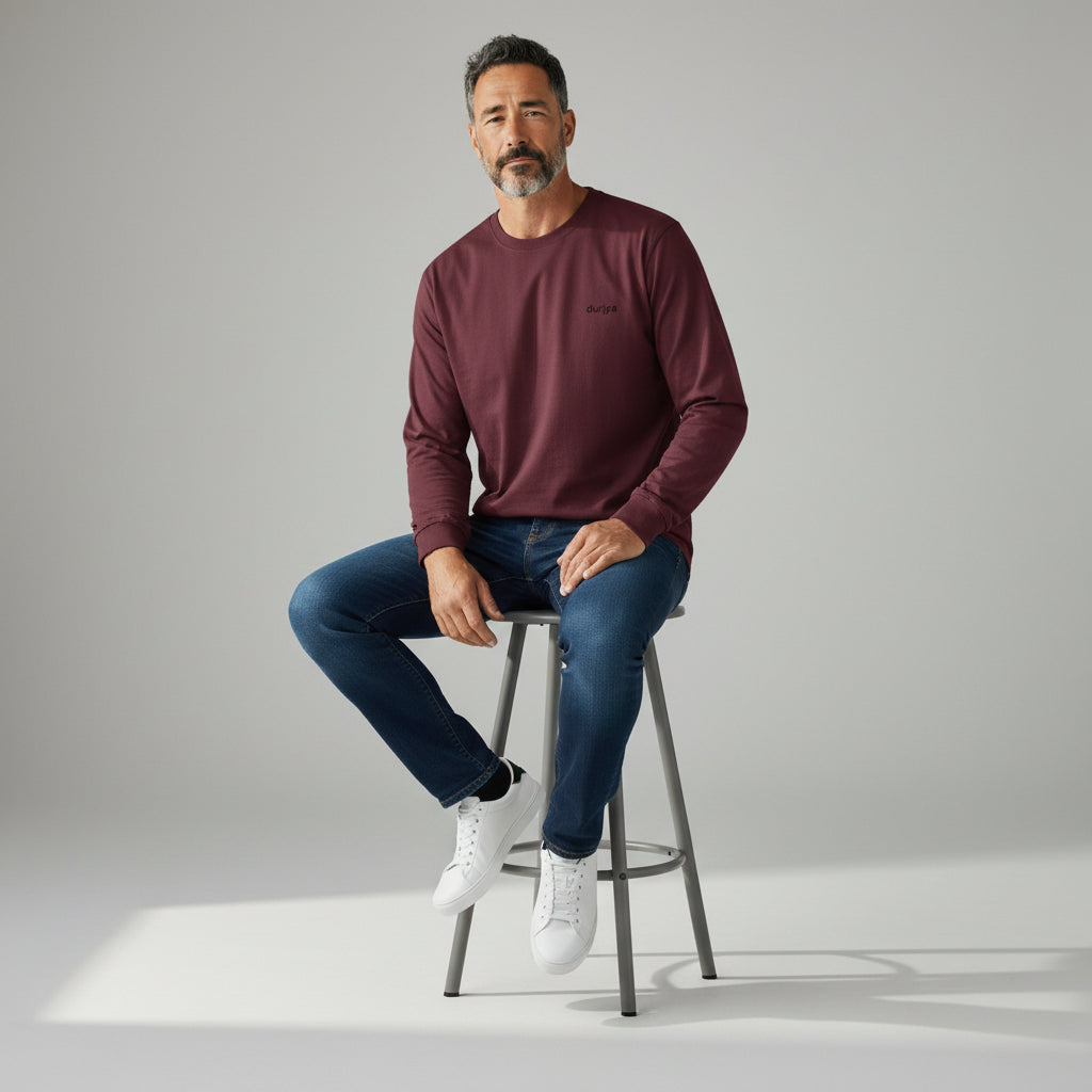 Maroon White Men's Full Sleeve T-Shirt