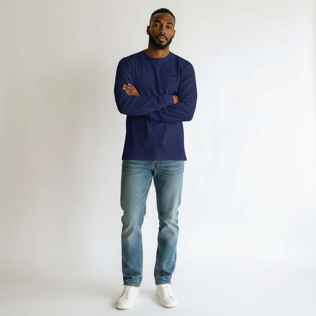 Navy Blue White Men's Full Sleeve T-Shirt