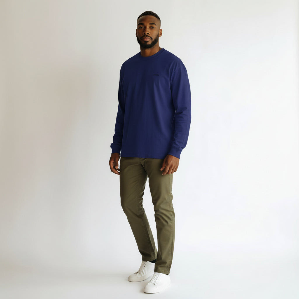 Navy Blue White Men's Full Sleeve T-Shirt